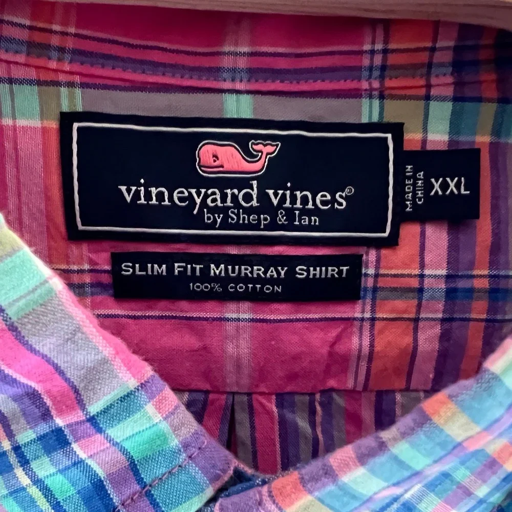 Vineyard Vines Mens XXL Slim Fit Murray Shirt Pink Blue Plaid Cotton 1W1997